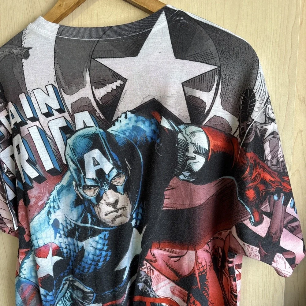 Captain America Marvel All Over AOP Front &‎ Back Print Shirt Mens LARGE C-LIFE